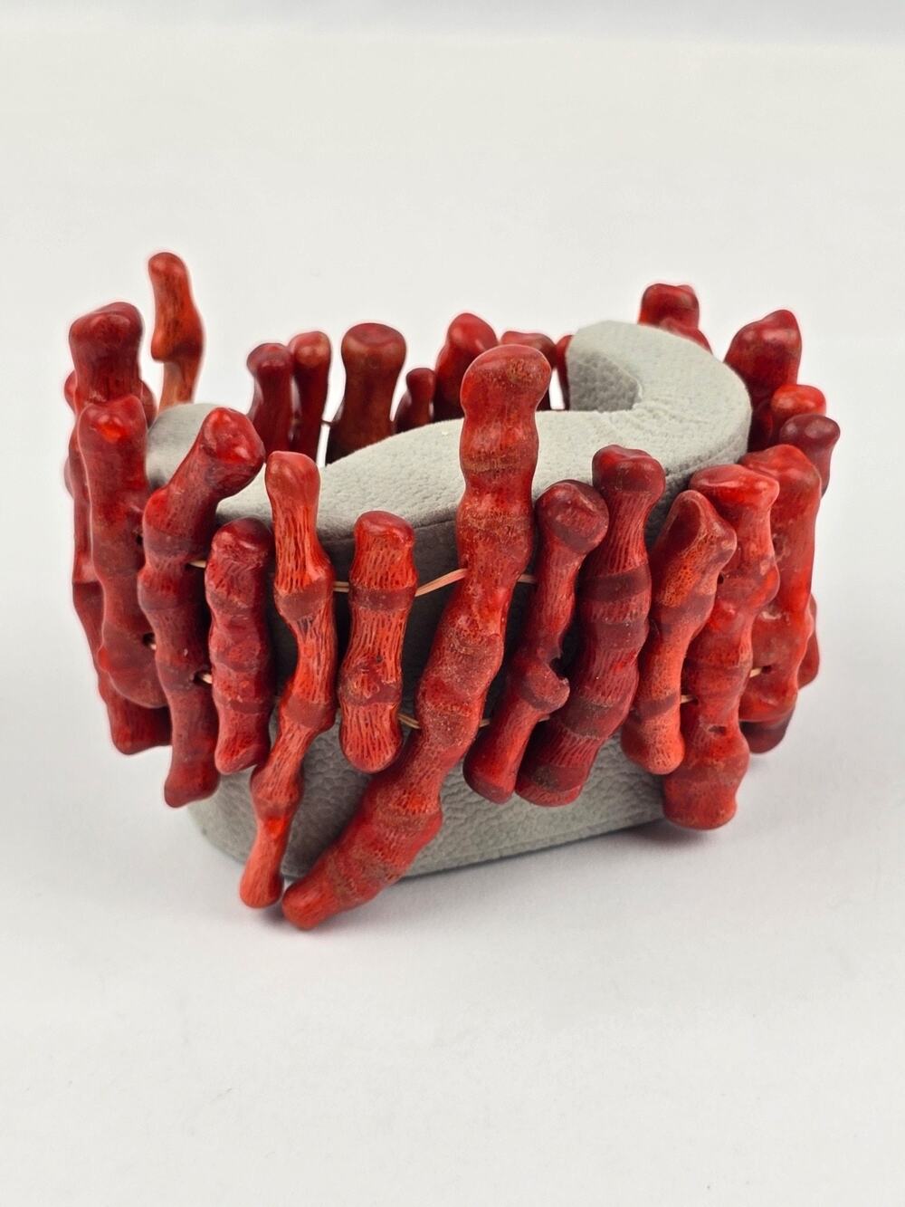 Red Bamboo Sponge Coral Branch Chunky Stretch Bracelet Statement 6.5'' - 7''